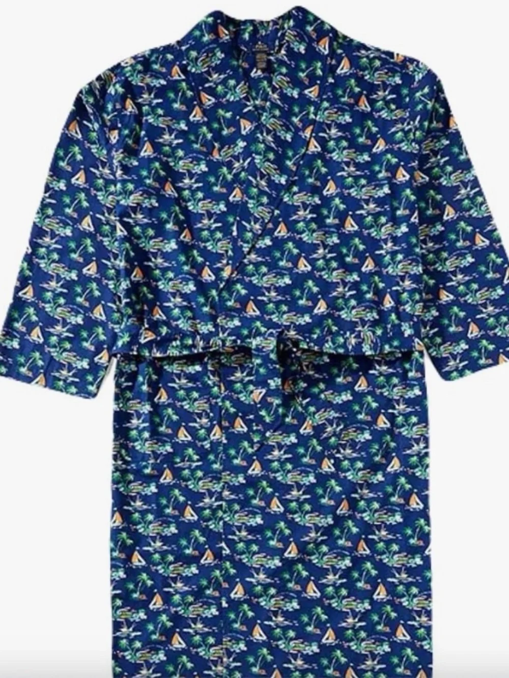 NEW POLO RALPH LAUREN mens Scenic Island Printed Woven Robe navy blue smALL/MED